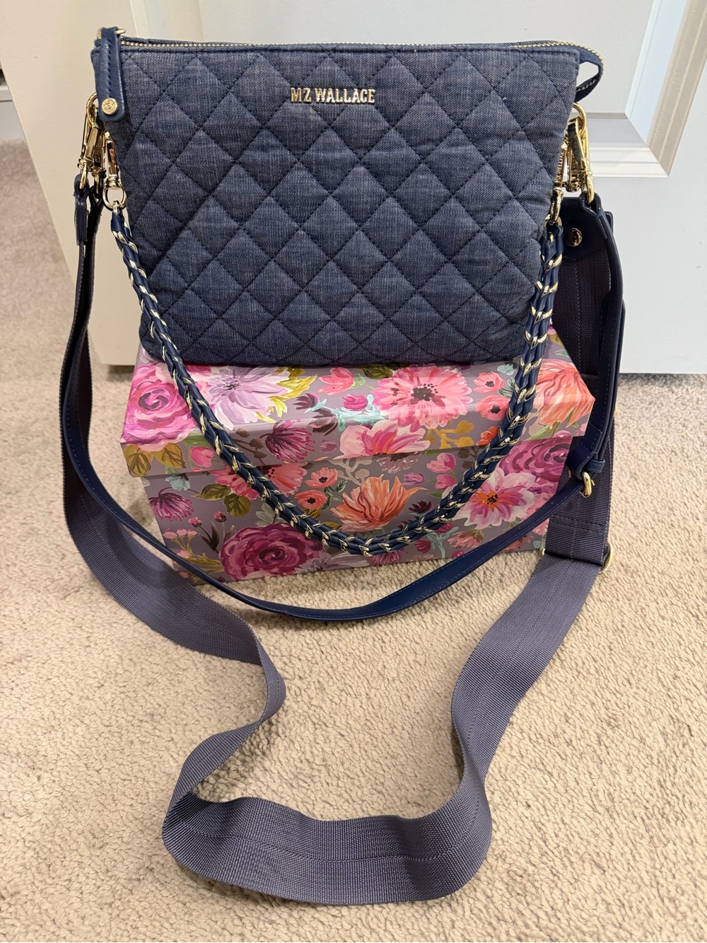 MZ Wallace Large Crosby Pippa Indigo Denim Quilted Crossbody Bag - Picture 5 of 9
